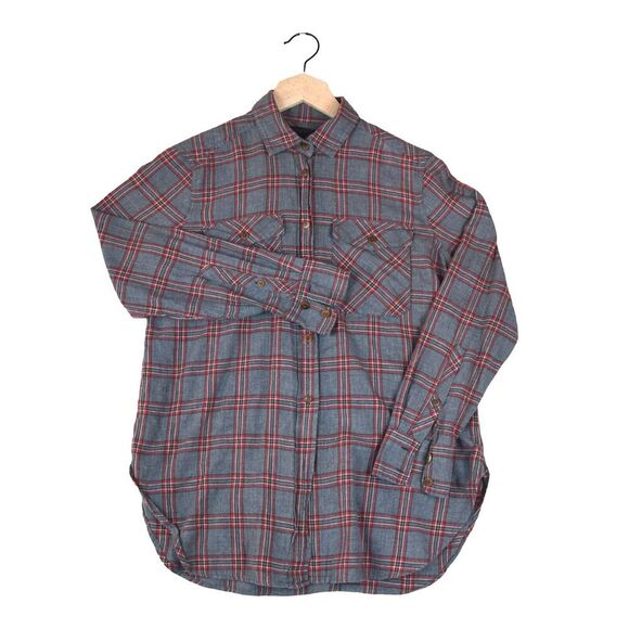 J.Crew Women’s Plaid Flannel Shirt Size 2 Red Gray Cozy Preppy Button Down - Picture 1 of 7